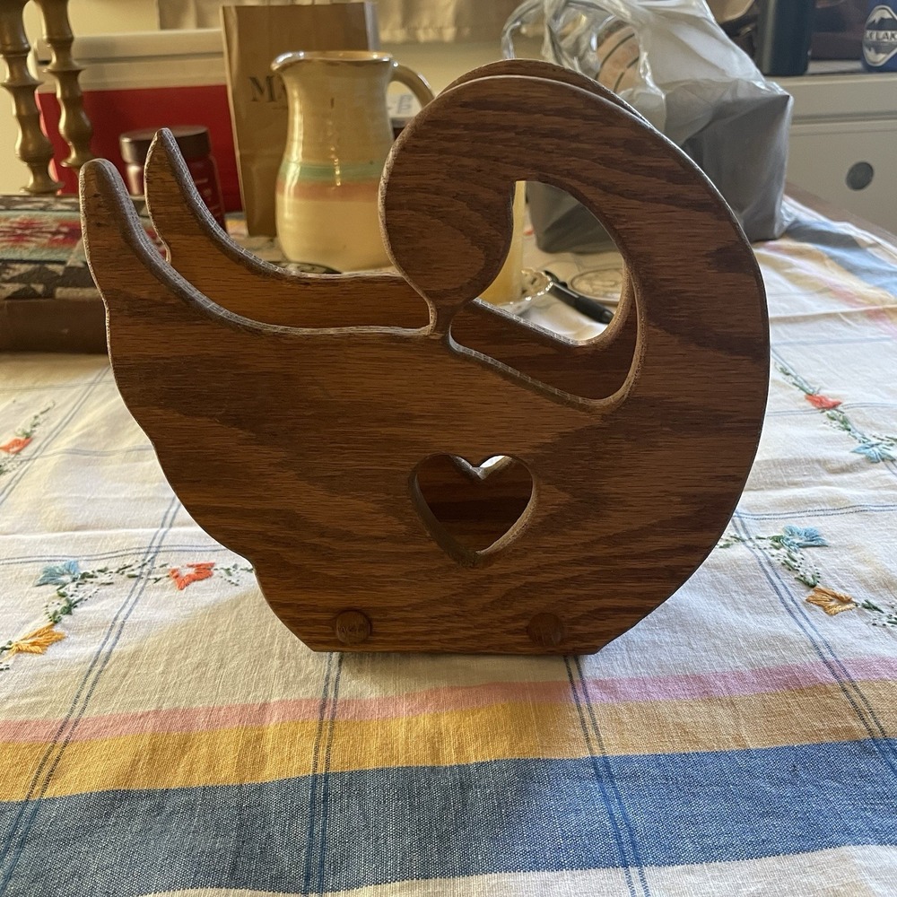Vintage Handcrafted Wooden Goose Heart Napkin Holder/Cutting Board Holder